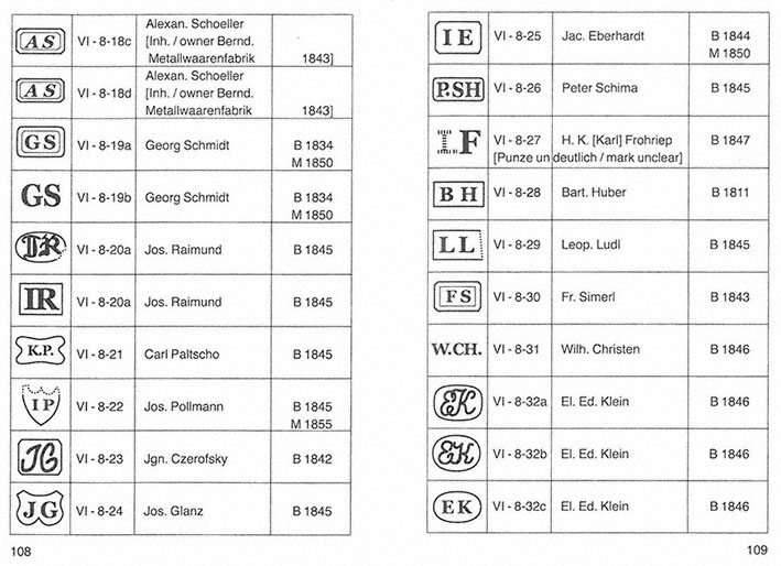 Markenlexikon 6 Punzen 1822-1850
