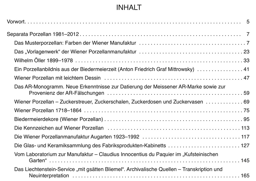 Neuwirth Separata Band 5  Porzellan II Inhalt