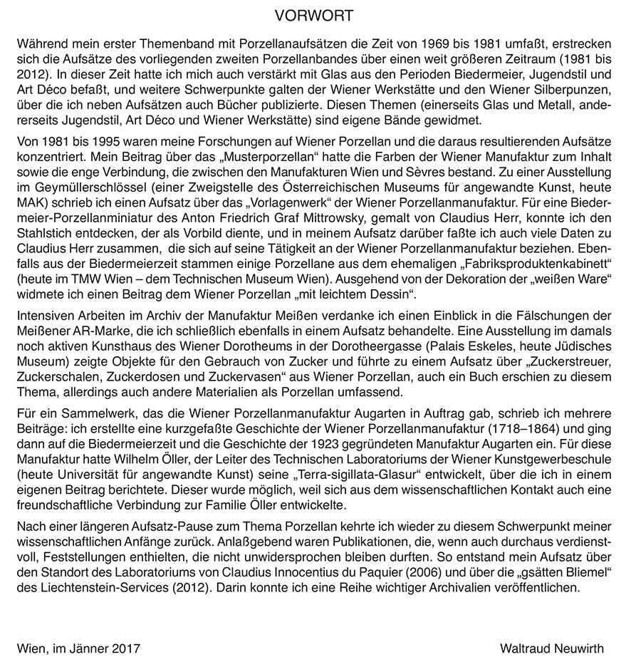 Neuwirth Separata Band 5  Porzellan II Vorwort
